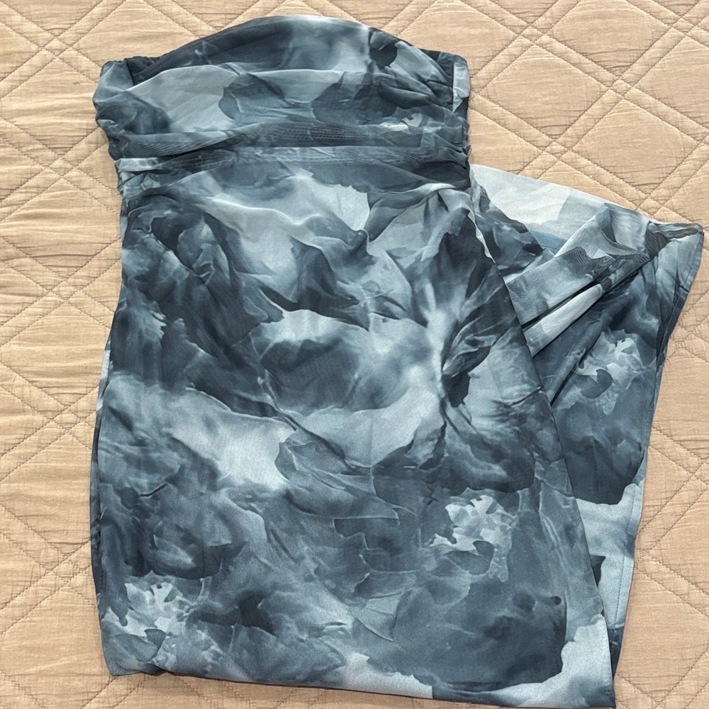 shein gray floral strapless dress